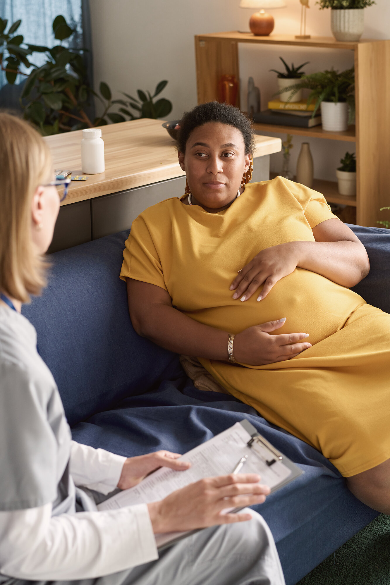 Pregnant woman in trauma-informed care after a difficult birth